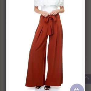 Pleated Wide Leg Pants-Rust